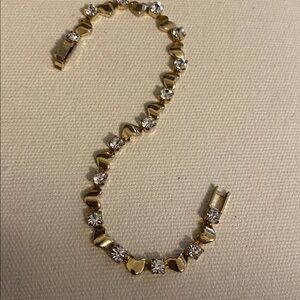 Gold Hearts and Rhinestone Bracelet